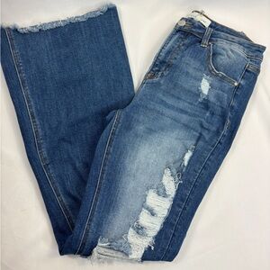 Risen High Rise Distressed Flare Jeans Raw Hem Size 9/29